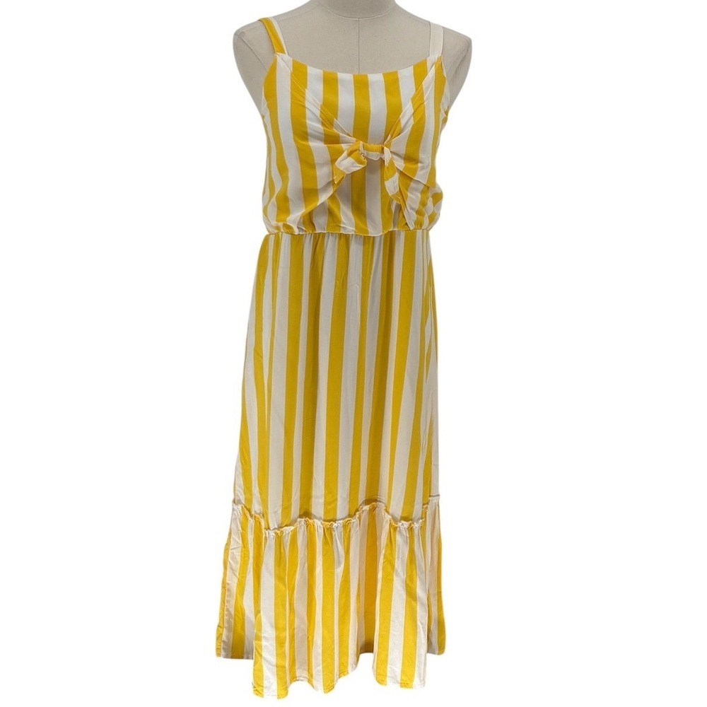 So Striped Midi Dress Yellow White Tie Front Rayon XL(14/16)
